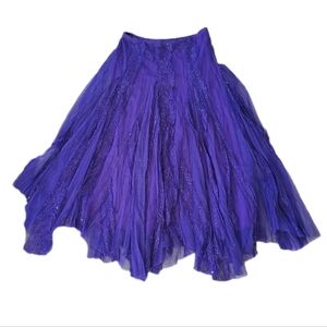 Vintage Whimsy Fairy Lace Sequin Maxi Skirt Pull On Large Purple Flowy Goth USA